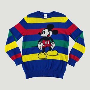 Disney 100 Mickey Mouse Striped Knit Sweater Colorblock Cotton Blend Size L